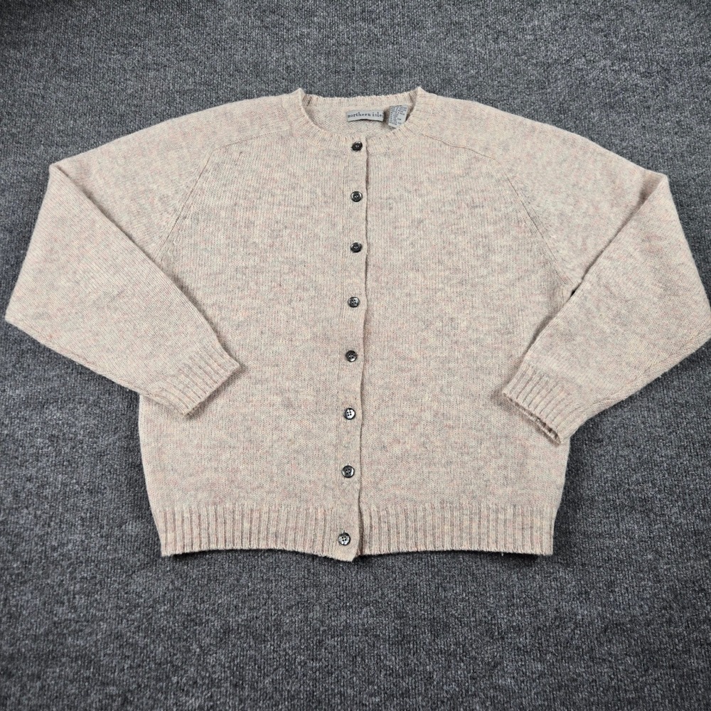 Northern Isles Cardigan Sweater Womens XL Oatmeal Good Shetland Wool Button